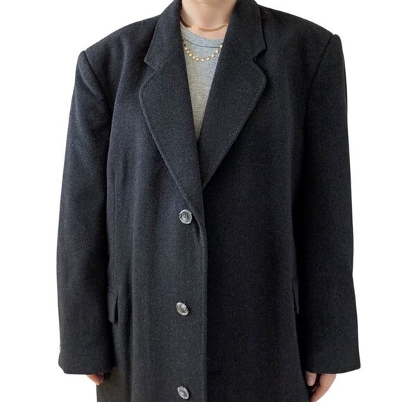 Vintage Mens 1970s Charcoal Gray Cashmere Blend Trench Coat Jacket 46R - Picture 2 of 10